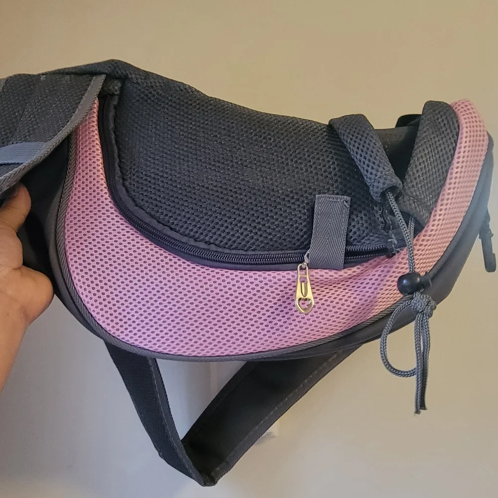 Hands-Free Gray & Pink Pet Sling Carrier by